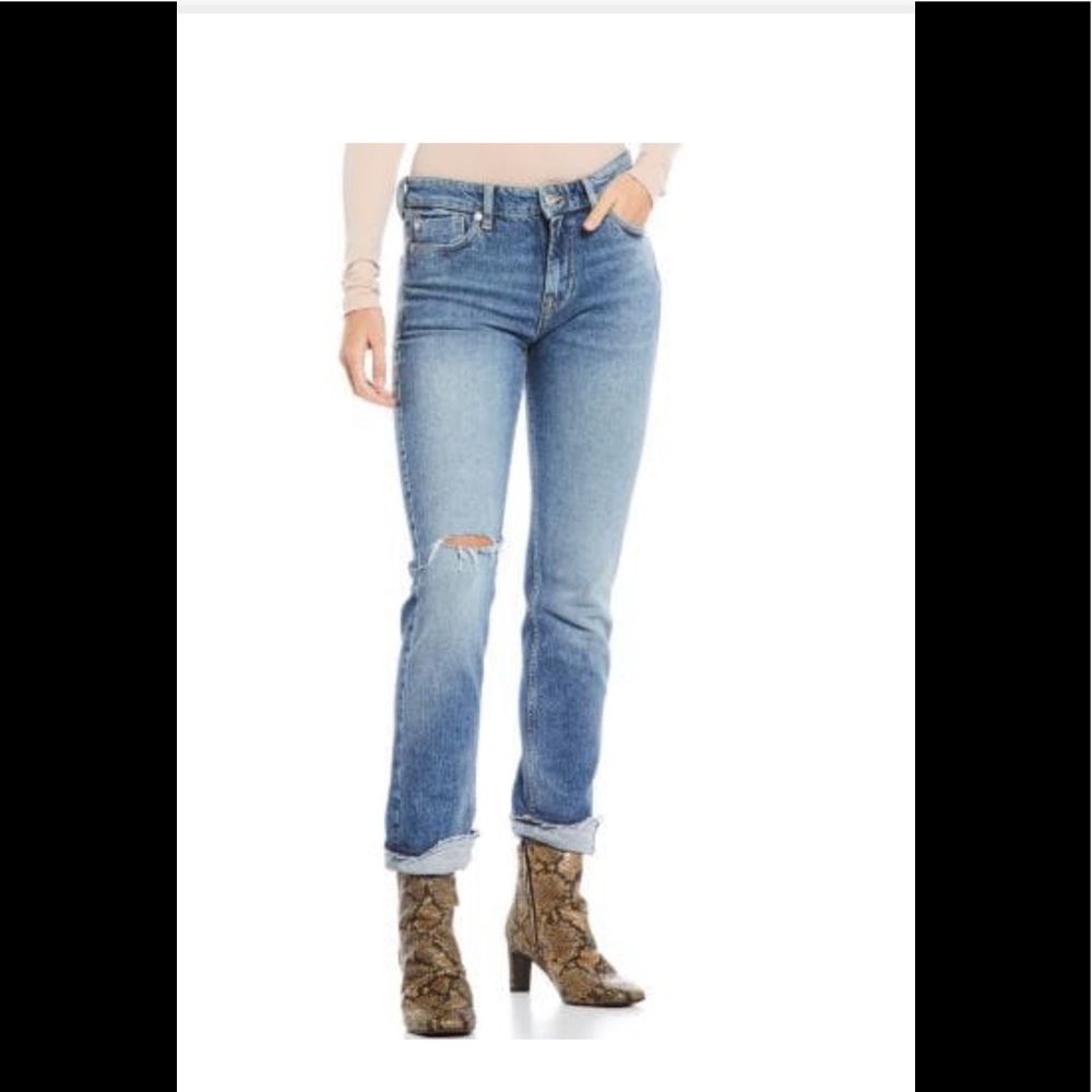 NWT Free People womens cuffed straight leg slim boyfriend jeans size 32